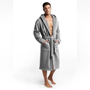 Dude Robe Mens Hooded Terry Cloth Bathrobe Gray L/XL Loungewear
